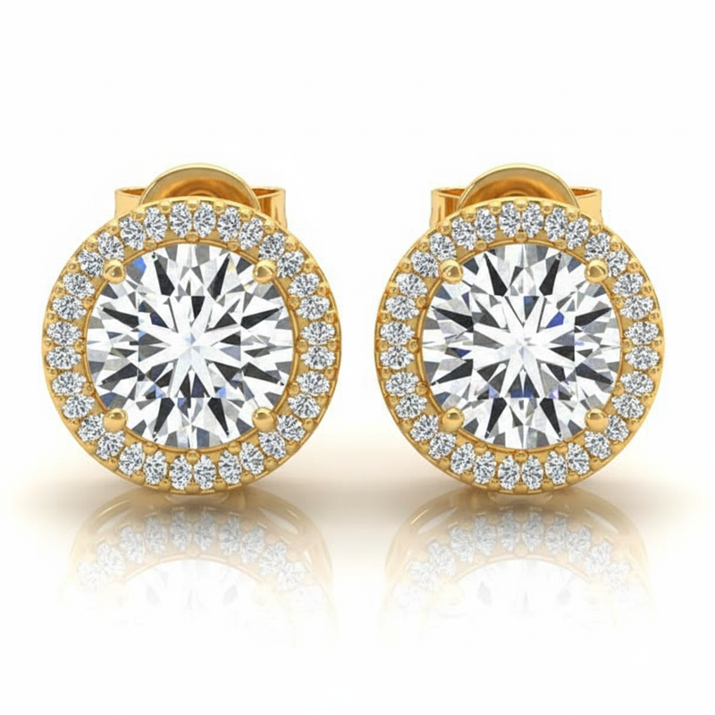 5/8 ctw Earrings Halo — Yellow Gold