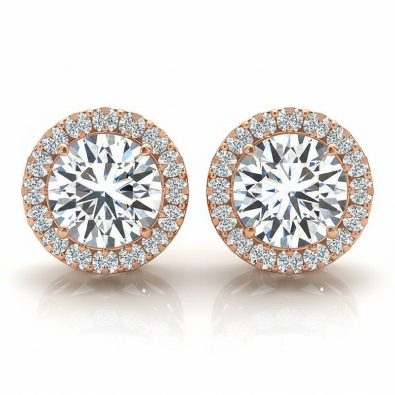 7/8 ctw Earrings Halo — Rose Gold