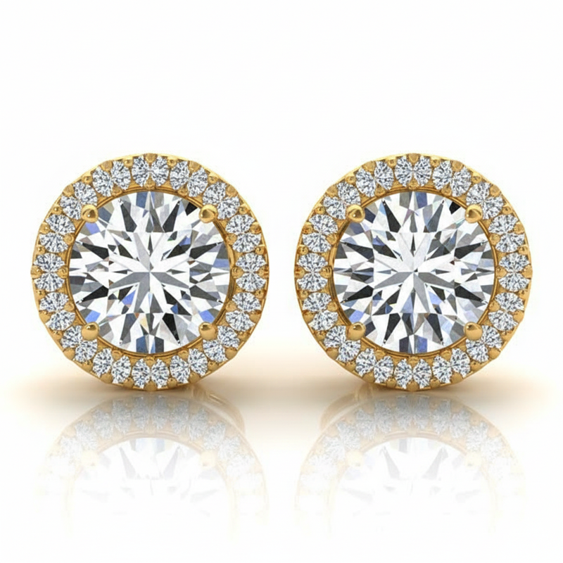 7/8 ctw Earrings Halo — Yellow Gold