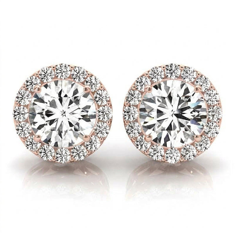 7/8 ctw Earrings Halo — Rose Gold