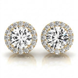 7/8 ctw Earrings Halo — Yellow Gold