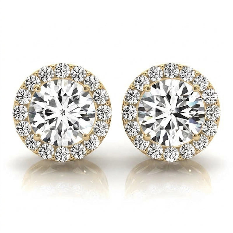 7/8 ctw Earrings Halo — Yellow Gold