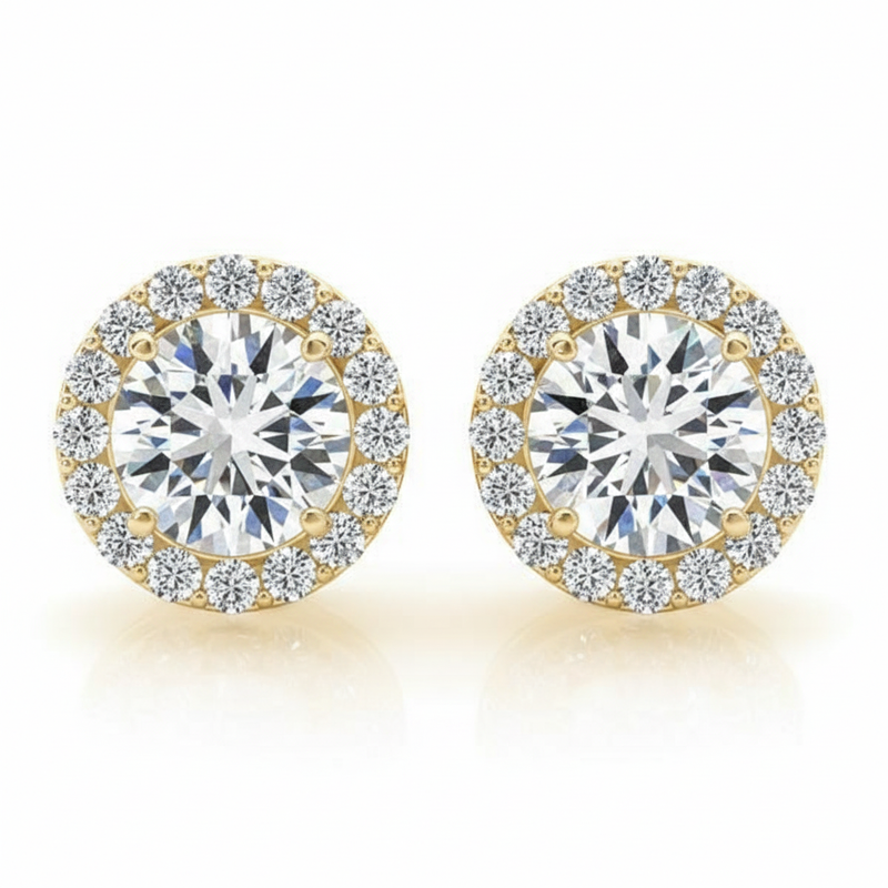 2 1/6 ctw Earrings Halo — Yellow Gold