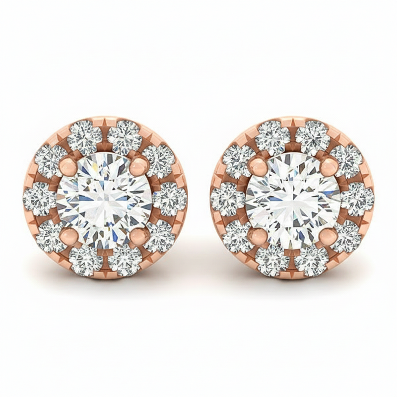Earrings Halo — 3/8 ctw — Rose Gold