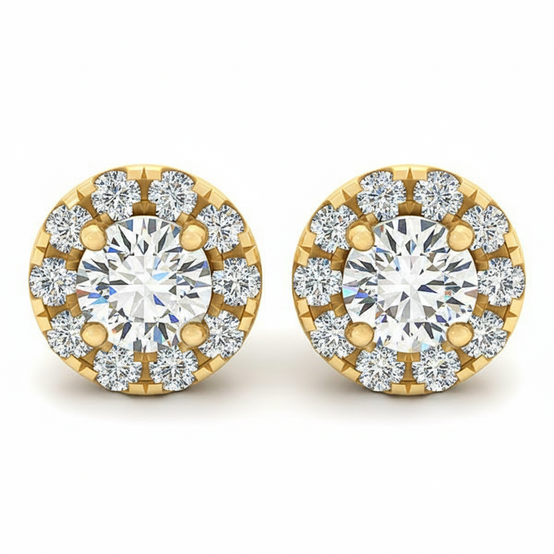 Earrings Halo — 3/8 ctw — Yellow Gold