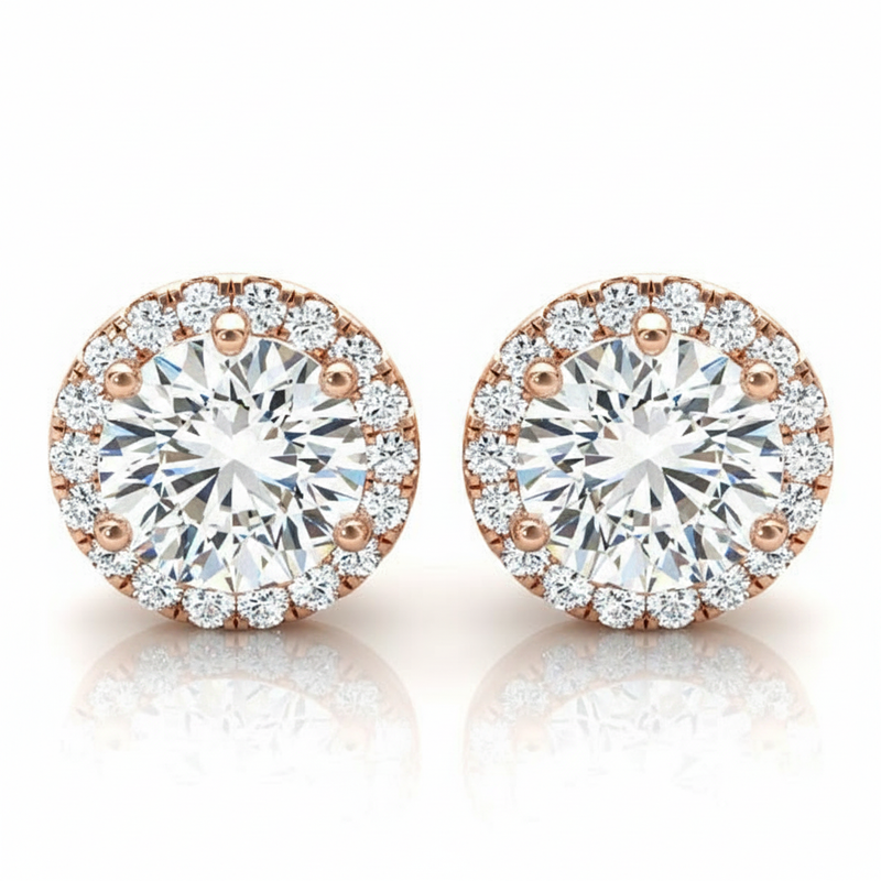 Earrings Halo — 1/2 ctw — Rose Gold