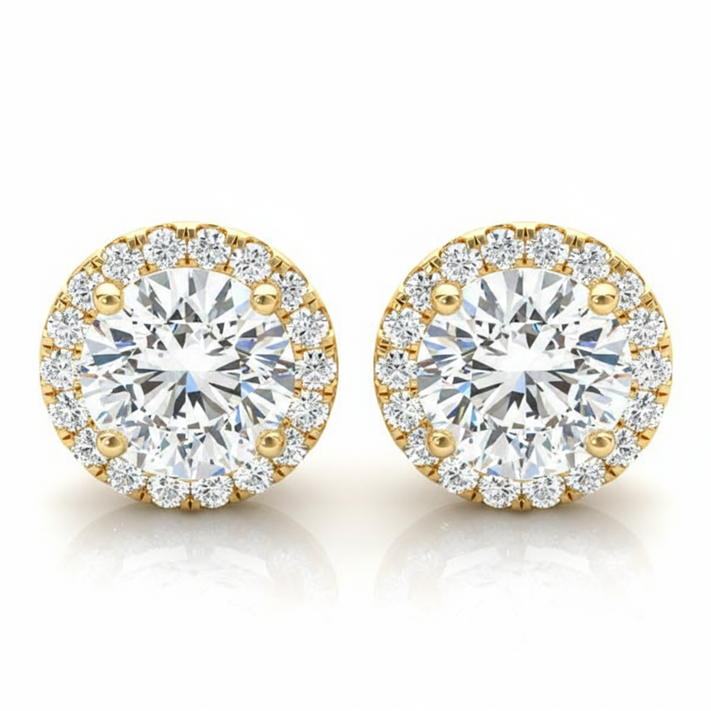 Earrings Halo — 1/2 ctw — Yellow Gold