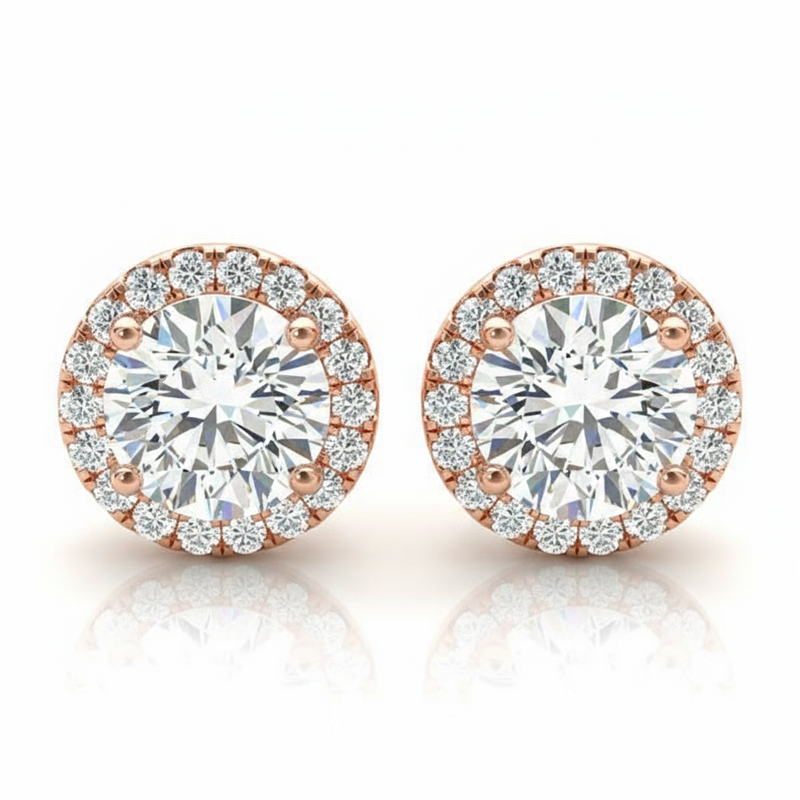 Earrings Halo — 1/3 ctw — Rose Gold