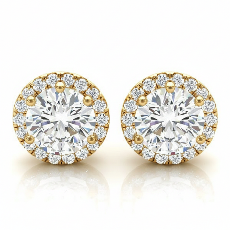 Earrings Halo — 1/3 ctw — Yellow Gold