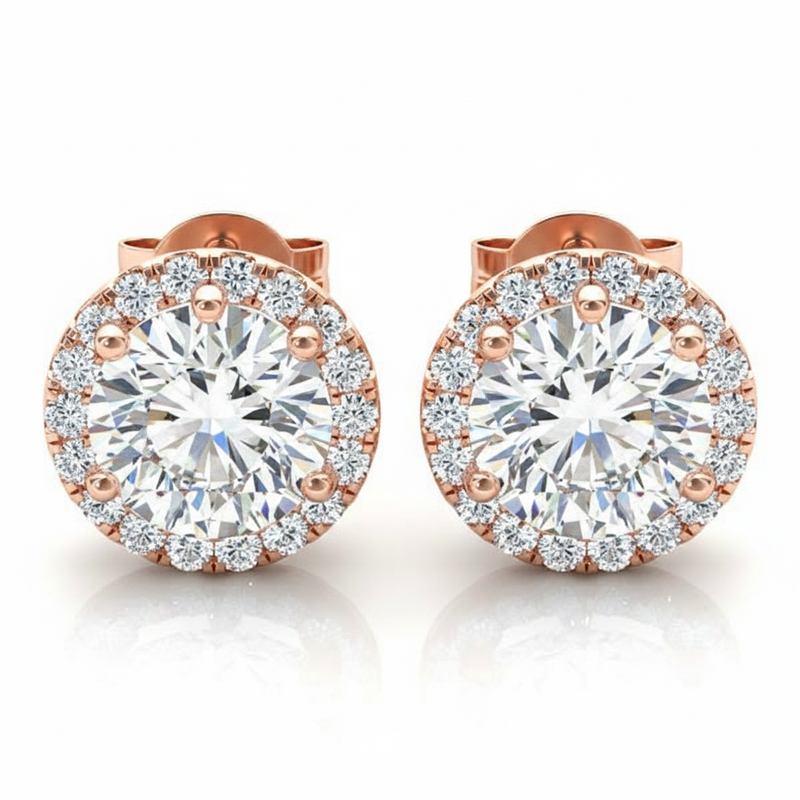 1 ctw Earrings Halo — Rose Gold