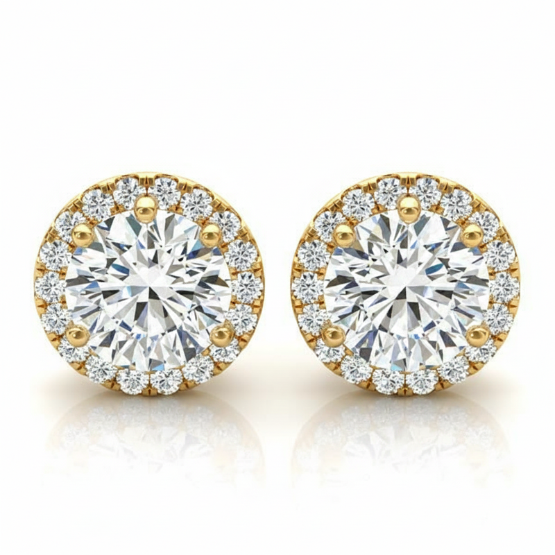 1 ctw Earrings Halo — Yellow Gold