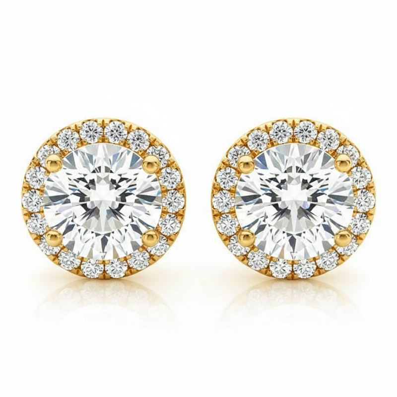 Earrings Halo — 1 1/4 ctw — Yellow Gold