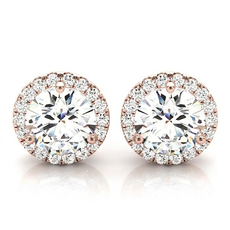 1 ctw Earrings Halo — Rose Gold