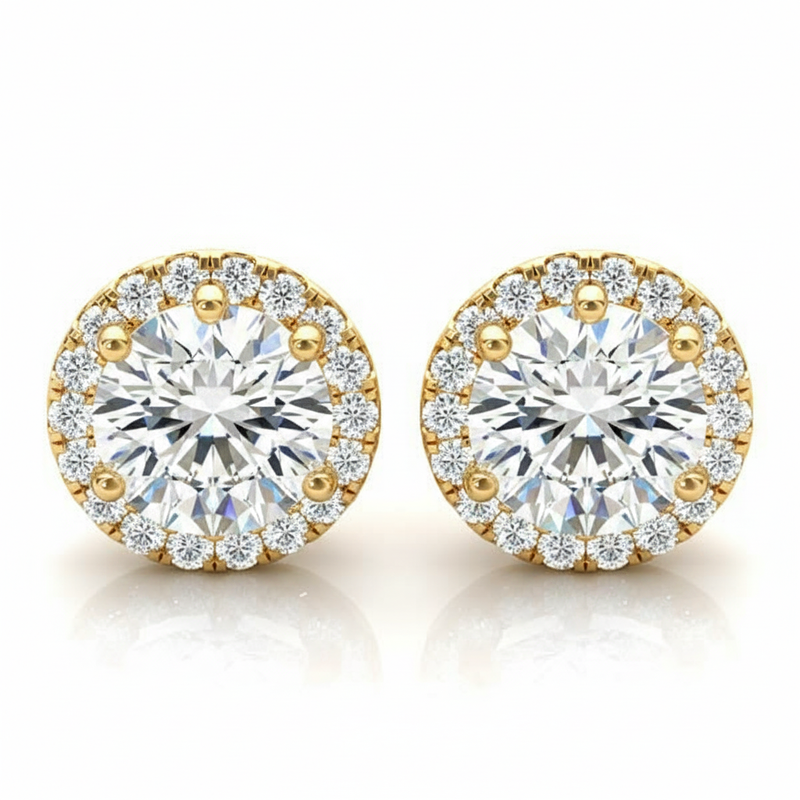 Earrings Halo — 3/4 ctw — Yellow Gold