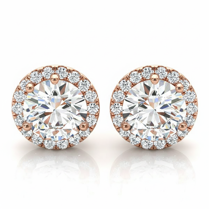 Earrings Halo — 3/4 ctw — Rose Gold