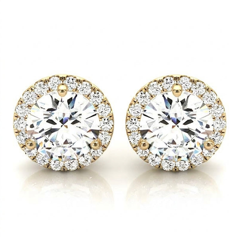 Earrings Halo — 3/4 ctw — Yellow Gold