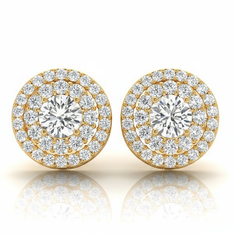 Earrings Halo — 1/2 ctw — Yellow Gold