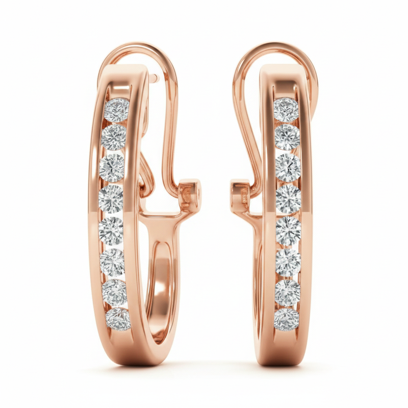 1/8 ctw Earrings Hoop Earrings J-hoops — Rose Gold