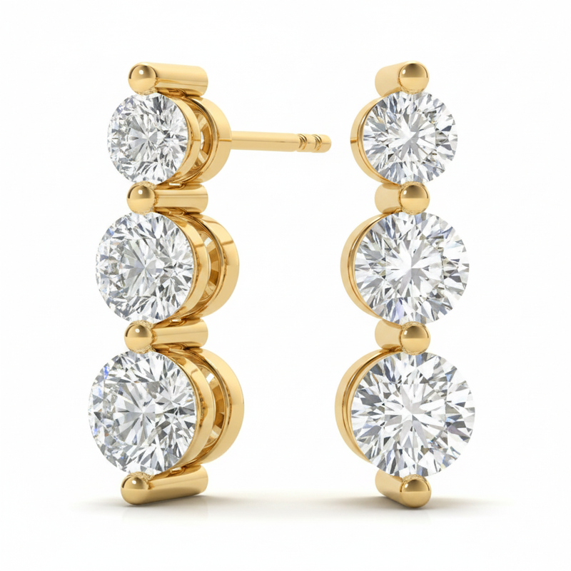 1/2 ctw Earrings Three-Stone — Yellow Gold