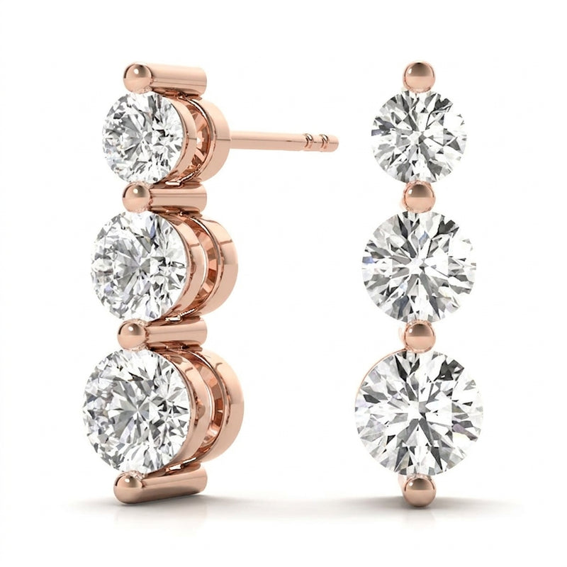 1/2 ctw Earrings Three-Stone — Rose Gold