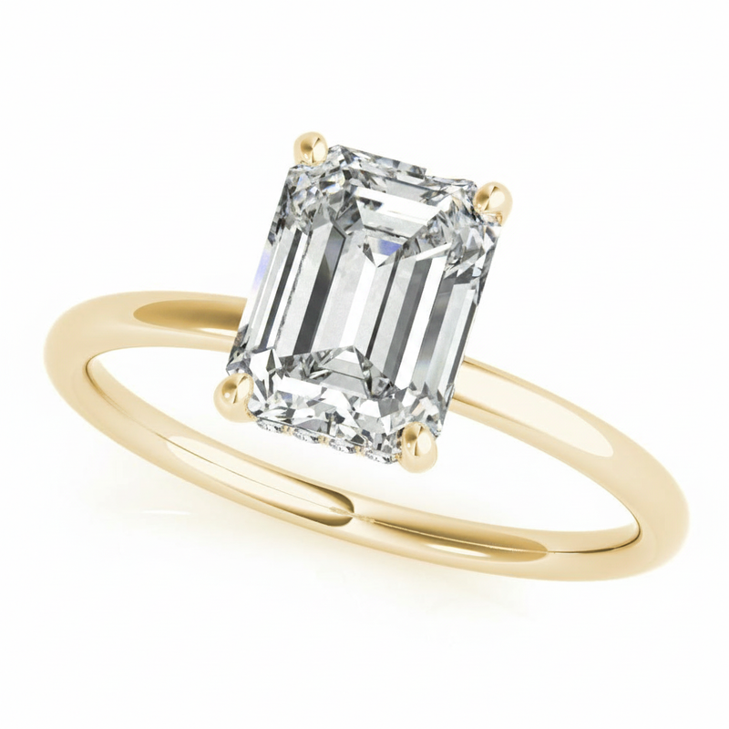 Emerald Cut Center Engagement Ring — 5 ct — Yellow Gold