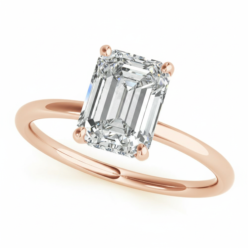 Emerald Cut Center Engagement Ring — 5 ct — Rose Gold