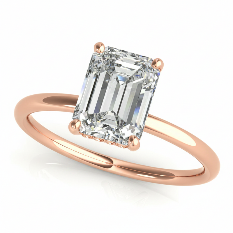 Emerald Cut Center Engagement Ring — 9.5X7 — Rose Gold