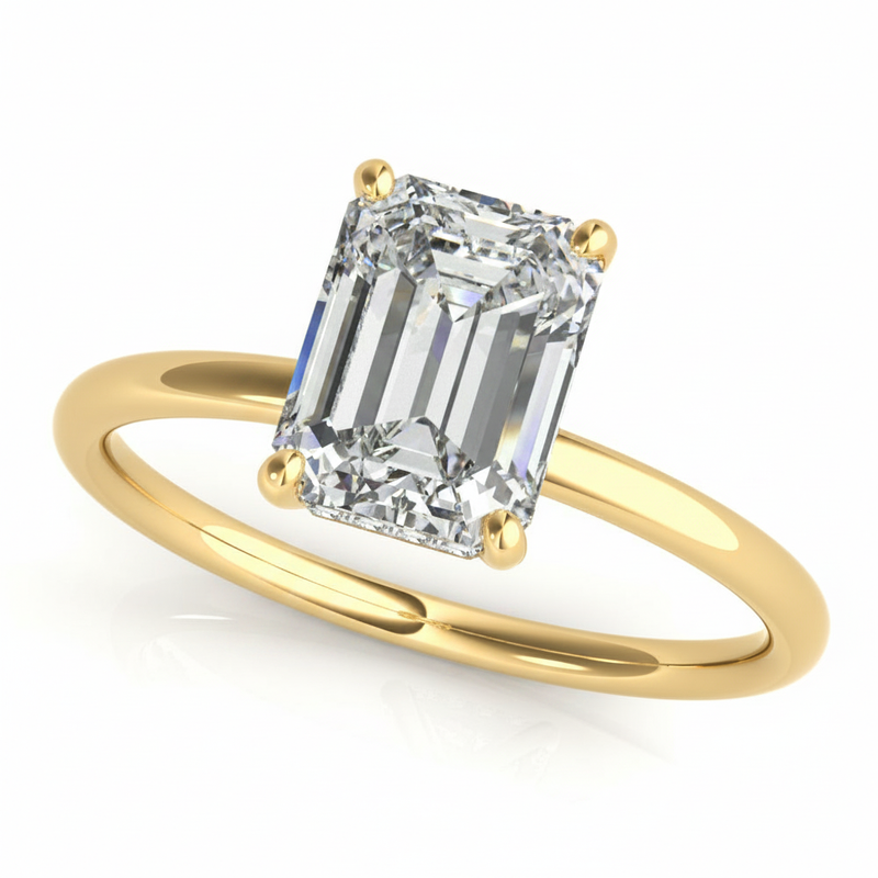 Emerald Cut Center Engagement Ring — 9.5X7 — Yellow Gold