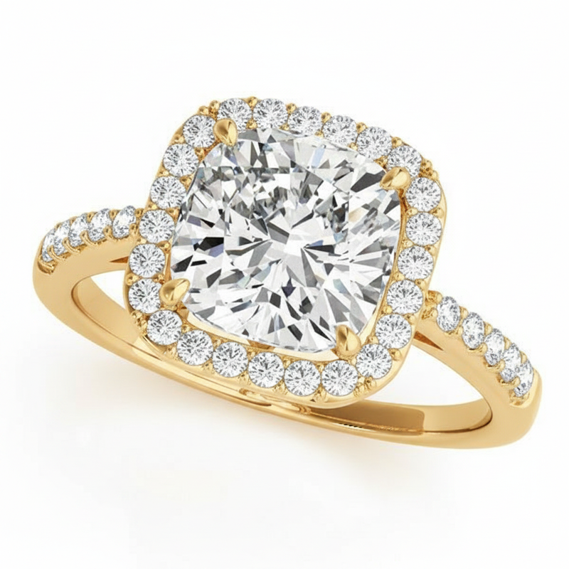 1/4 ctw Engagement Rings Halo Square & Cushion — Yellow Gold