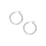 14K White Gold 3mm Diamond Cut & Polished Design Hoop Earring