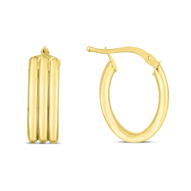 14K Gold 17mm Triple Row Oval Hoops