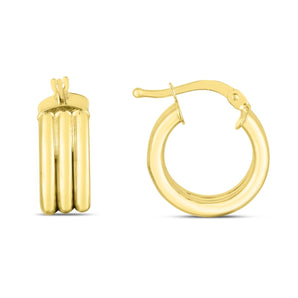 14K 10mm Small Triple Row Round Hoops