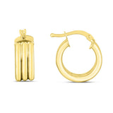 14K 10mm Small Triple Row Round Hoops