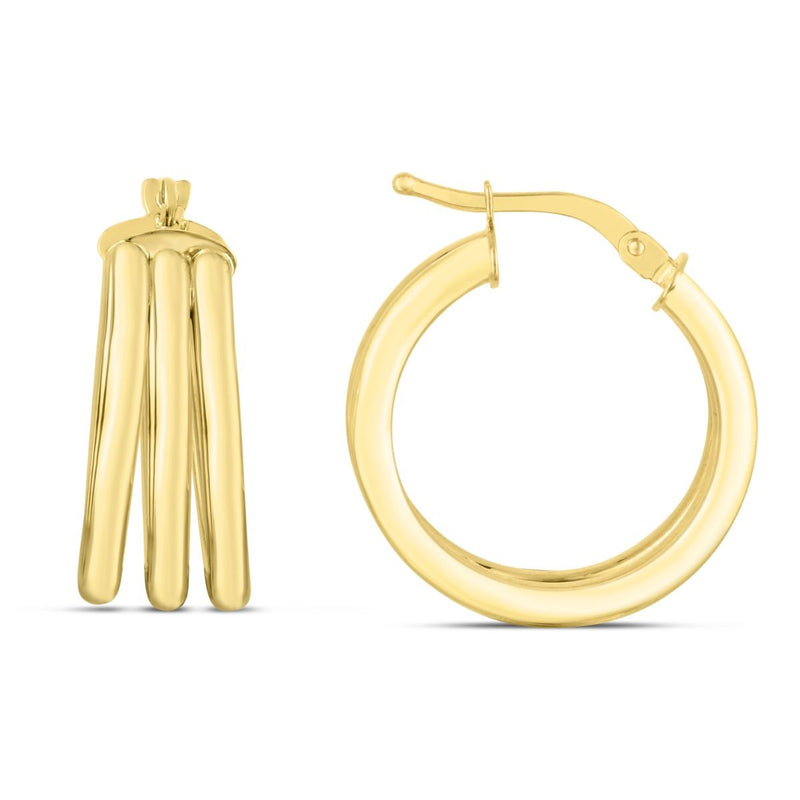 14K Gold 15mm Large Triple Row Hoops
