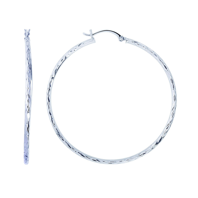 14K Gold 2mm Diamond Cut Hoop Earring