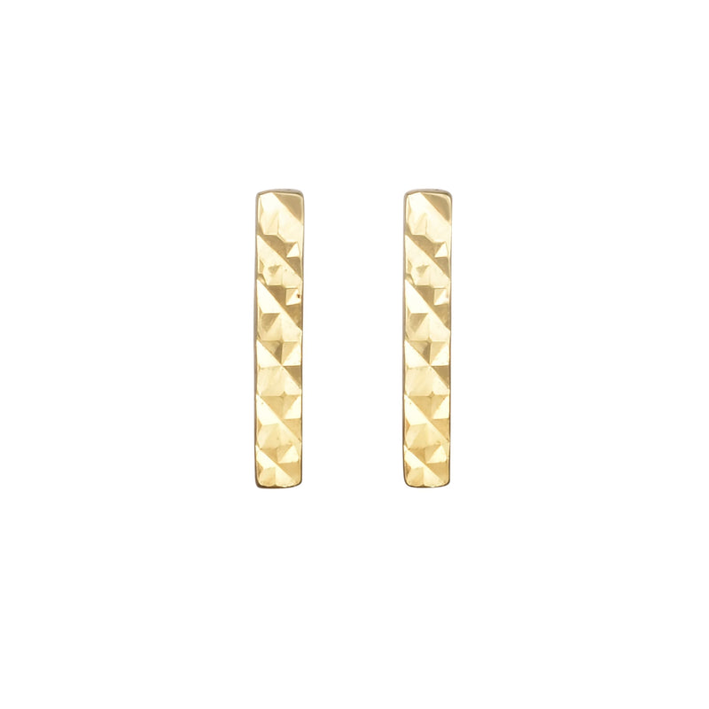 14K Gold Diamond Cut Bar Stud Earring