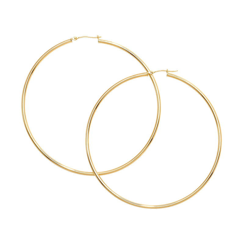 14K Gold 2x70mm Polished Hoop Earring