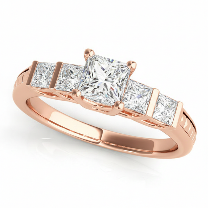 Baguette Accent Engagement Ring (50268-E) — Rose Gold
