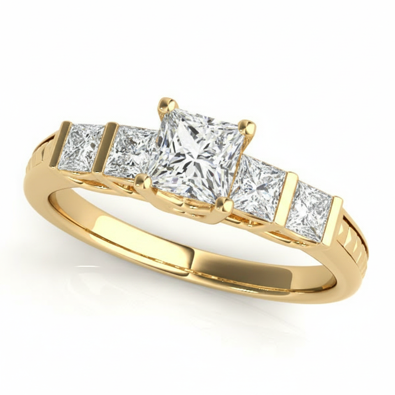 Baguette Accent Engagement Ring (50268-E) — Yellow Gold
