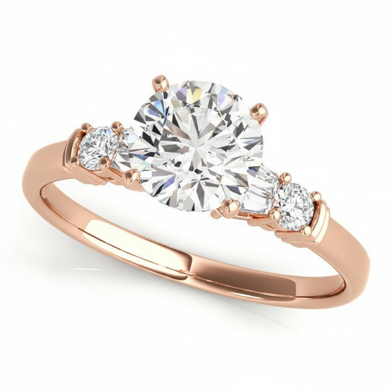 Baguette Accent Engagement Ring (50298-E) — Rose Gold