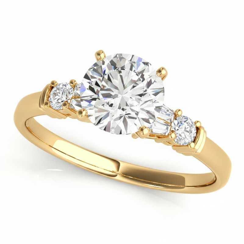 Baguette Accent Engagement Ring (50298-E) — Yellow Gold