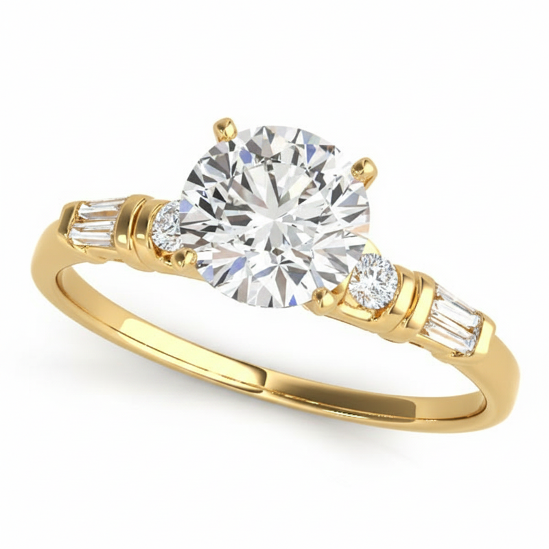 Baguette Accent Engagement Ring (50299-E) — Yellow Gold