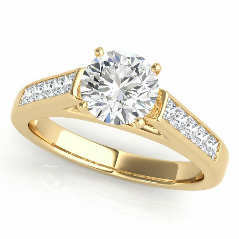 Princess Accent Engagement Ring — Yellow Gold