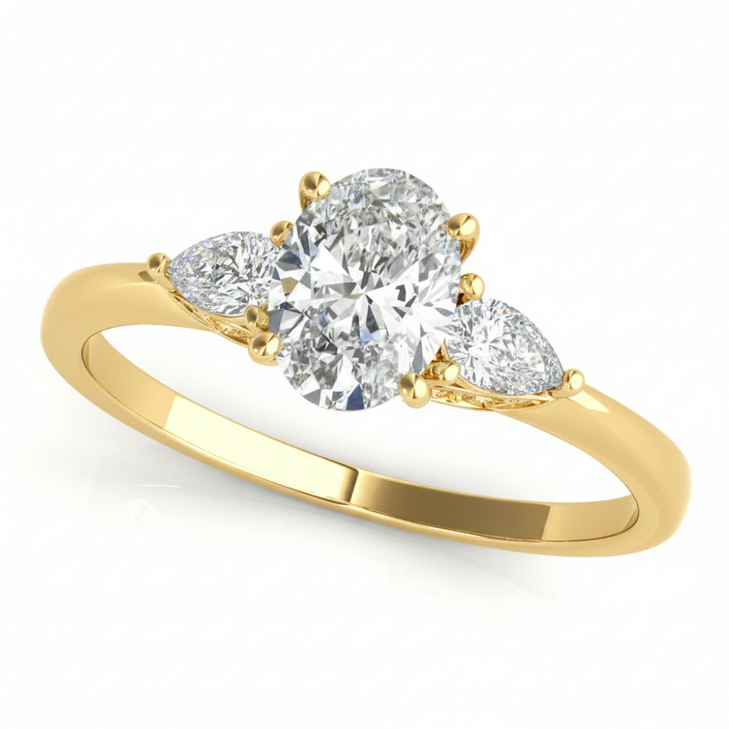 Fashion Rings Oval & Pear Shape Engagement Ring — Yellow Gold