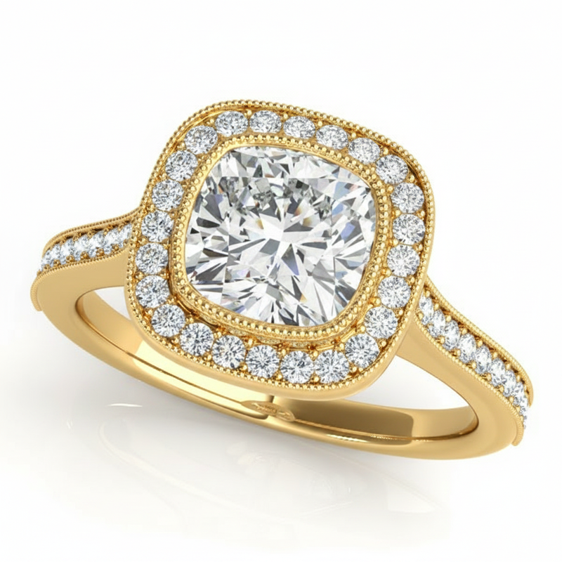 Halo Engagement Ring (Cushion Center) — Yellow Gold