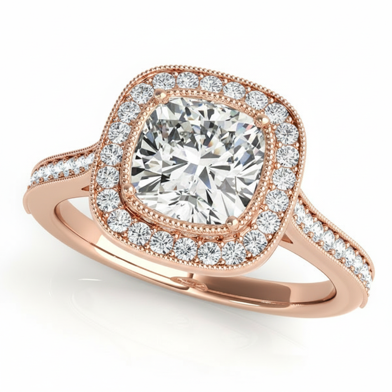 Halo Engagement Ring (Cushion Center) — Rose Gold
