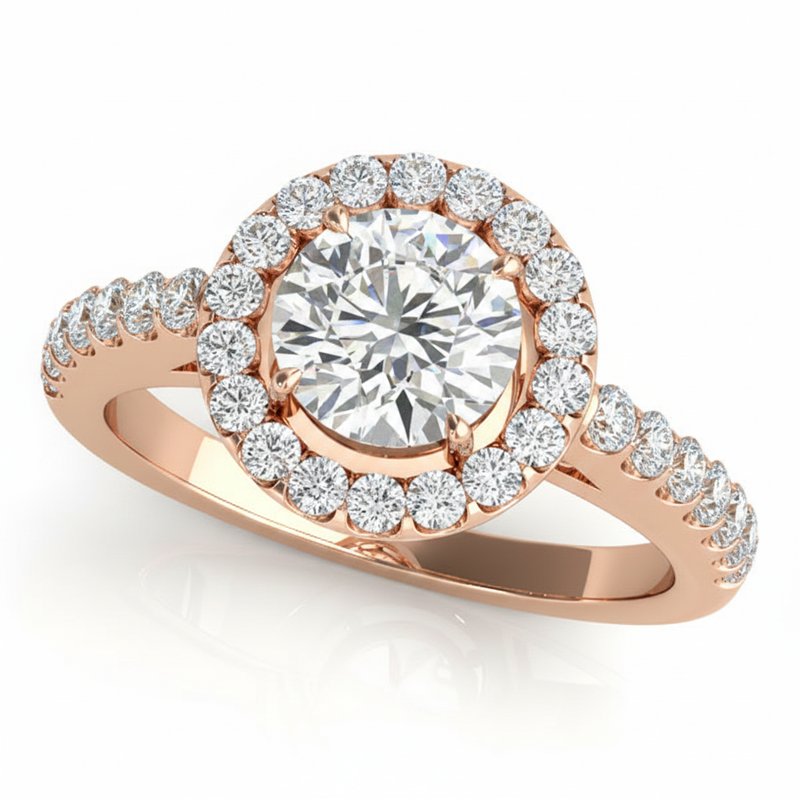 Halo Engagement Ring (Round Center) — 1/2 ct #50530 — Rose Gold