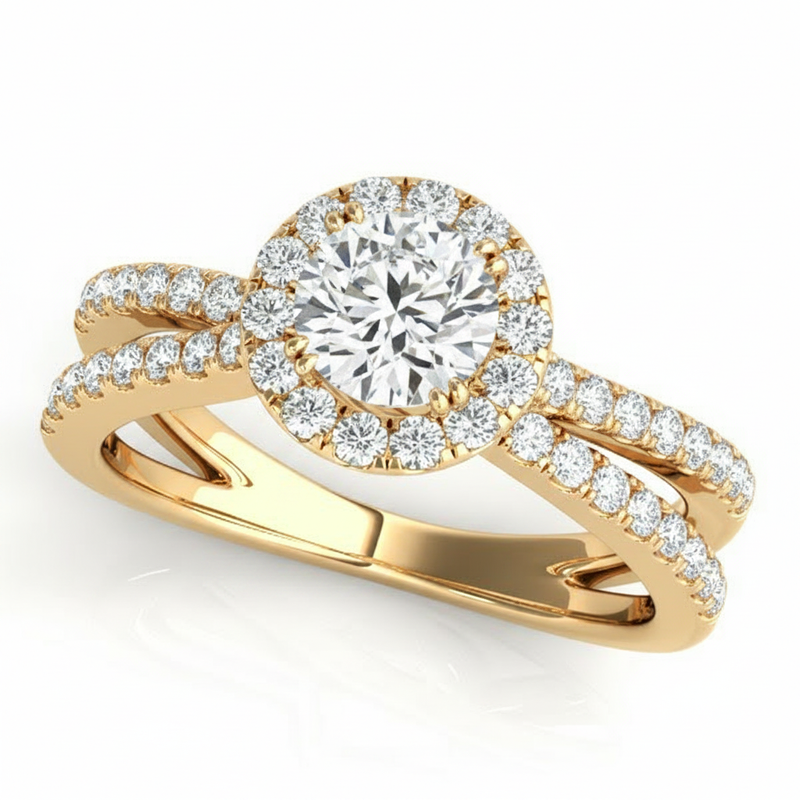 Halo Engagement Ring (Round Center) — 1/2 ct #50531 — Yellow Gold