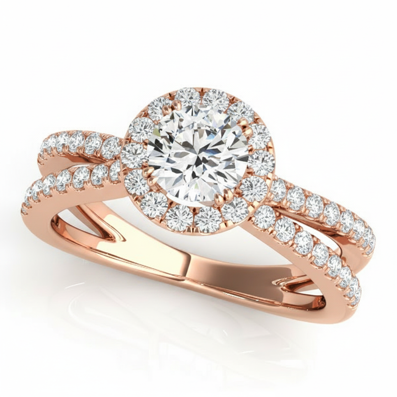 Halo Engagement Ring (Round Center) — 3/4 ct — Rose Gold