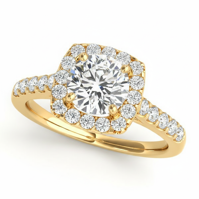 Halo Engagement Ring (Round Center) — 1 1/2 ct #50576 — Yellow Gold